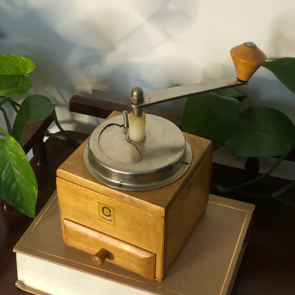 Vintage Polish Mid-Century Wooden Box Coffee Grinder / Manual Burr Mill